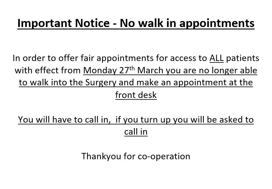 No walk in appts